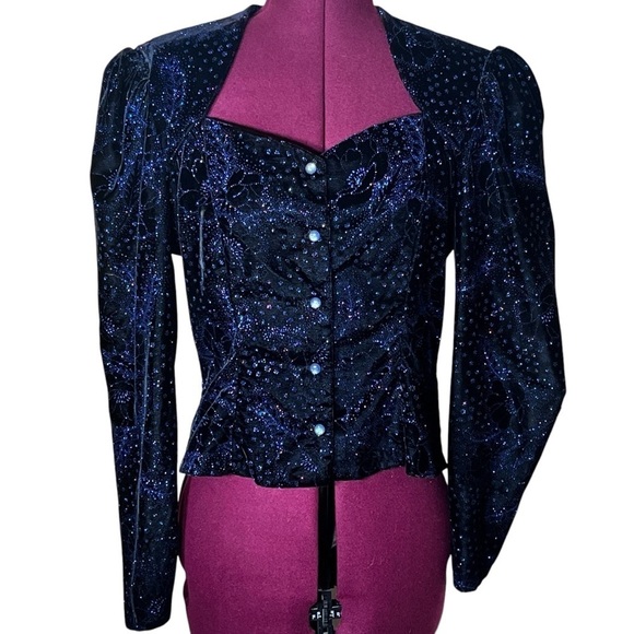 Gunne Sax Tops - Gunne Sax By Jessica McClintock Velvet Sparkly Long Sleeve Peplum Top Women’s 11
